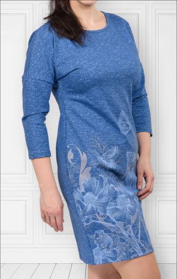 Платье футер с лайкрой, принт, берёзка - индиго (448-3) - фото 4