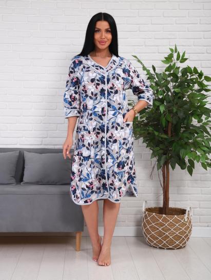 Халат женский на пуговицах с карманами (01076, синий) - фото 1