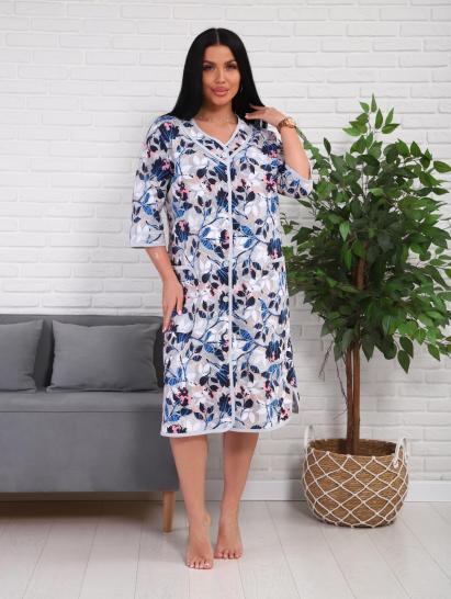 Халат женский на пуговицах с карманами (01076, синий) - фото 17