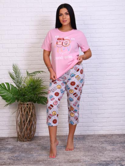 Костюм с бриджами, принт, розовый (791-1) - фото 2