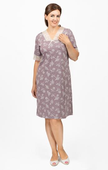 Сорочка длинная с кружевом, кофе с молоком (658-3) - фото 1