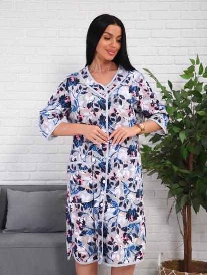 Халат женский на пуговицах с карманами (01076, синий) - фото 7