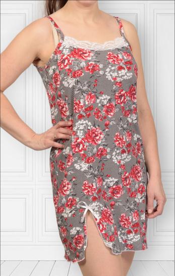 Сорочка вискозная на бретелях, красные цветы (438-1) - фото 2