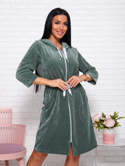 Халат велюровый на молнии (01025, зеленый) - фото 6