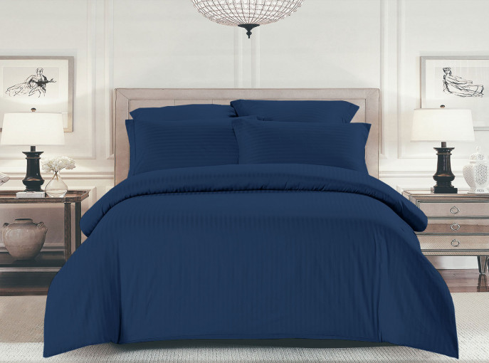 Комплект постельного белья Шпинель классический синий страйп-сатин - фото 1