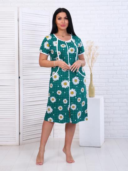 Халат женский на молнии с карманами, ромашка, изумруд (893-3) - фото 1