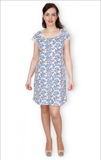 Сорочка с кружевом стрейч, розы голубые (236-3) - фото 1