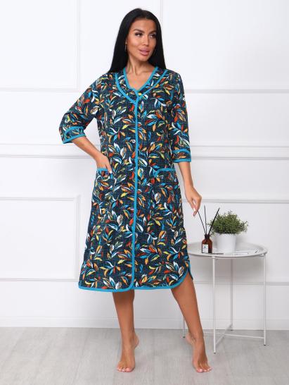 Халат женский на пуговицах с карманами (00958, синий) - фото 1