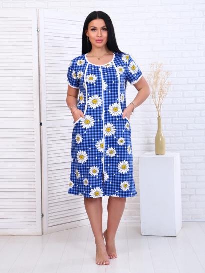 Халат женский на молнии с карманами, ромашка, индиго (893-2) - фото 1