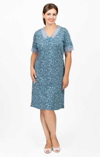 Сорочка длинная с кружевом, петроль (658-1) - фото 1