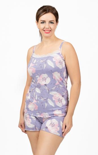 Пижама из вискозы с шортами на бретелях сиреневый (690-2) - фото 2