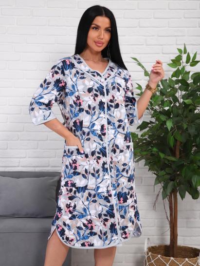 Халат женский на пуговицах с карманами (01076, синий) - фото 5