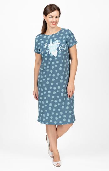 Платье трикотажное, принт, петроль (608-2) - фото 1