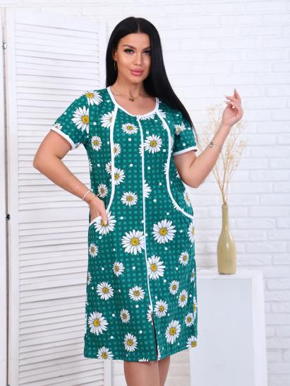 Халат женский на молнии с карманами, ромашка, изумруд (893-3) - фото 6