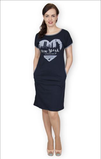 Платье с карманами, принт "New York", синий (326-4) - фото 1