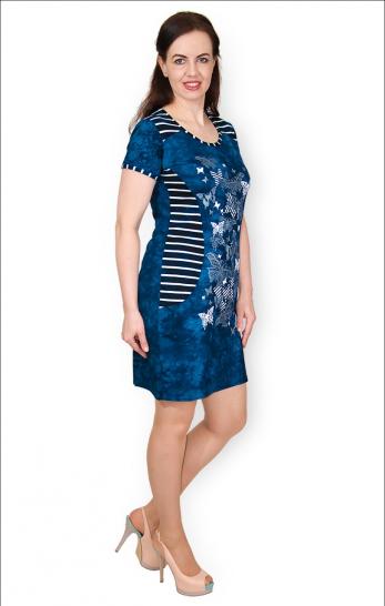 Платье вискозное - батик, принт "Бабочки", синий (353-1) - фото 3