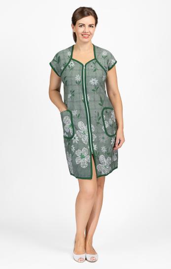 Халат женский с карманами на молнии, зеленый (601-1) - фото 1