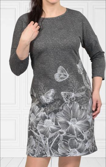 Платье футер с лайкрой, принт, берёзка - серый, меланжированный (448-1) - фото 2