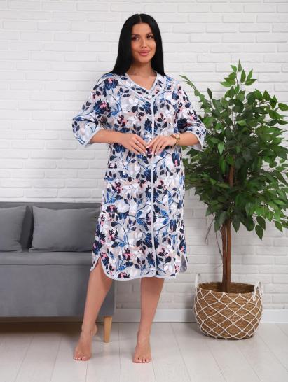 Халат женский на пуговицах с карманами (01076, синий) - фото 15