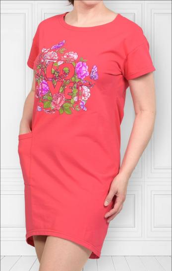 Платье с карманом, принт, кармин (467-1) - фото 2