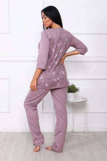 Пижама с брюками футер с начёсом (01015 вид 2, кофе) - фото 2