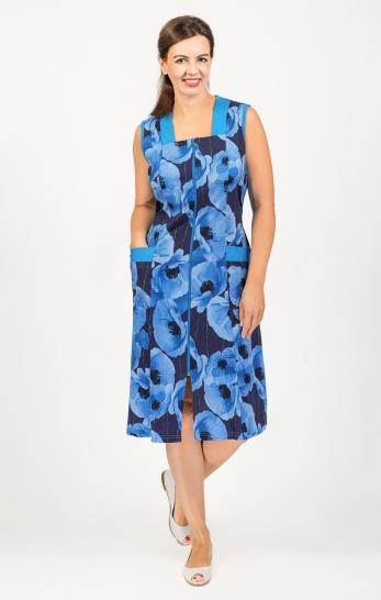 Халат на молнии с карманами, голубой (631-3) - фото 1