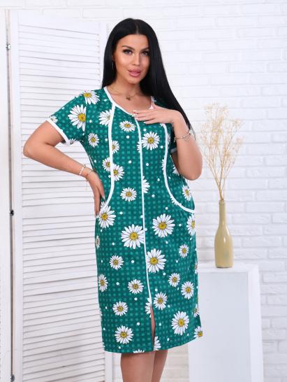 Халат женский на молнии с карманами, ромашка, изумруд (893-3) - фото 4