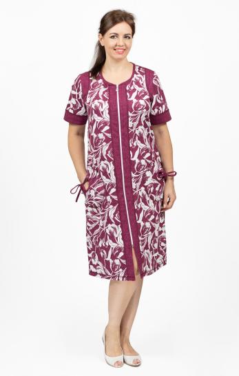 Халат женский на молнии, "Цветы", бордо (654-4) - фото 1