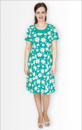 Платье трикотажное с карманами "Пуговка", изумруд (327-2) - фото 1