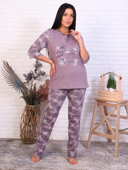 Пижама с брюками футер с начёсом, принт, кофе  (945-2) - фото 2