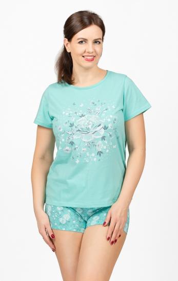 Пижама с шортами, принт, ментол (633-1) - фото 2