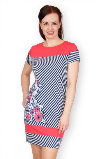 Платье "Полоска - диагональ", принт, коралл (338-2) - фото 5