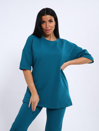 Костюм с брюками, футер с лайкрой (01048 вид 2, бирюзовый) - фото 3