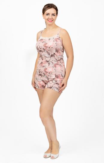 Пижама из вискозы с шортами на бретелях бежевый (690-1) - фото 1